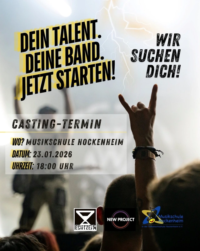Plakat Band-Casting in der Musikschule am 23.1.2026