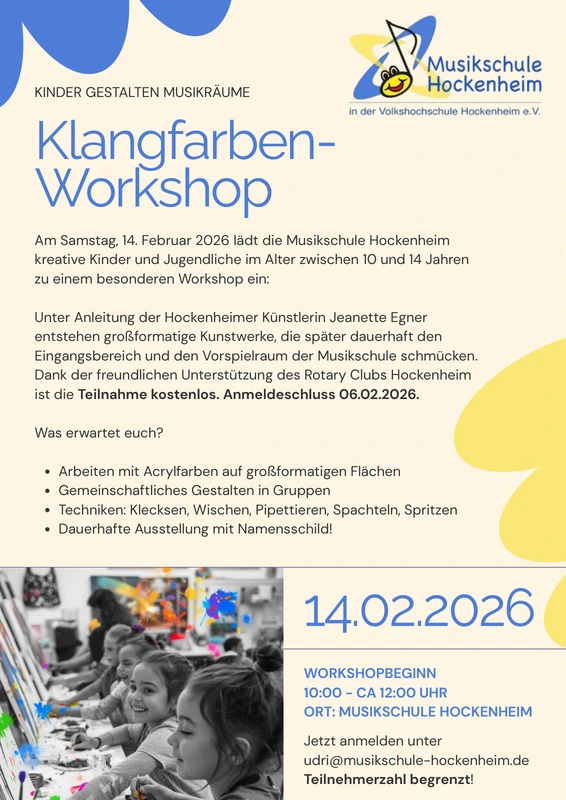 Plakat Klangfarben Workshop in der Musikschule am 14.2.2026